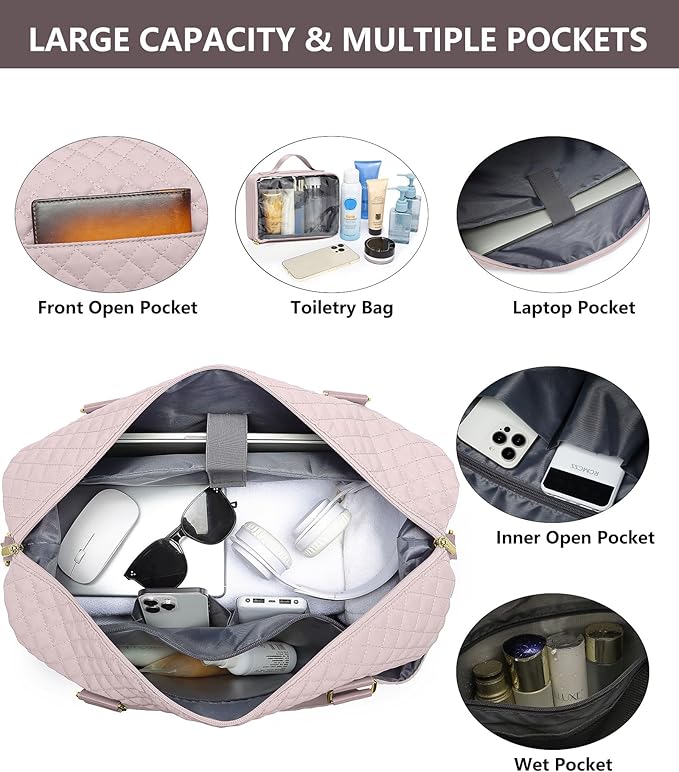 Women Weekender Travel Duffle Bag: Travel Duffel Overnight Bags with Shoe Compartment Large Carry on Tote Bag Toiletry Bag Weekend Yoga Gym Hospital Bags for Labor and Delivery with Wet Pocket