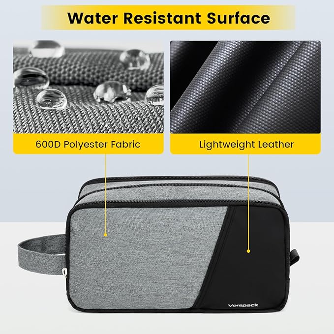 Vorspack Travel Toiletry Bag - Toiletry Bag for Men Water Resistant Skincare Bag for Bathroom Toiletries Accessories Gifts - Grey