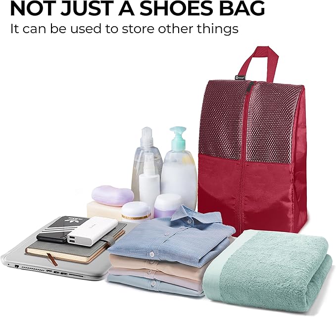 Shoe Bags For Travel, Used As For Storage or Shoe Travel Bag, Space Saving When Travelling With This Travel Shoe Bags For Packing, Featuring Waterproof Nylon Sneaker Bag. (Red, 2 Pack, Large)