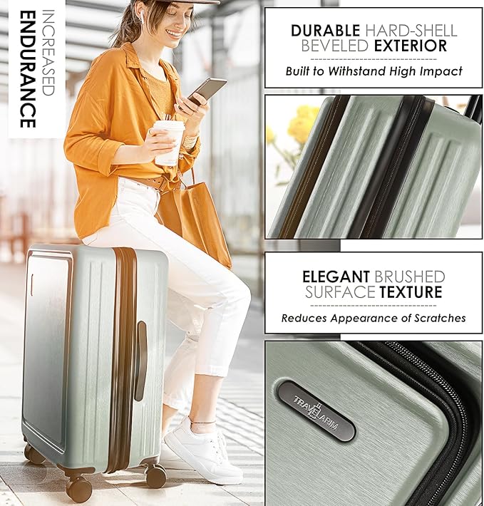 Hard Shell Luggage Sets with Spinner Wheels 4 Piece, Expandable Large Suitcases with TSA Lock, Travel Large Suitcase Set, Sage Green Luggage Set