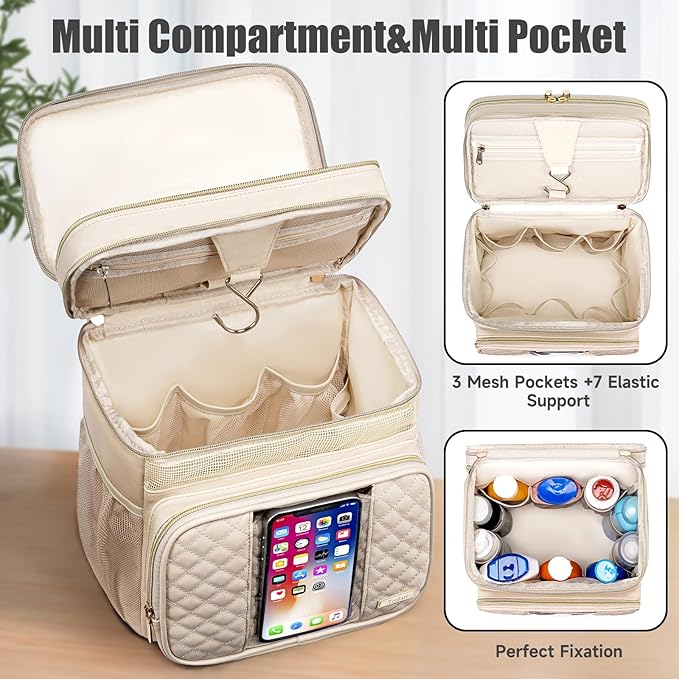 Large Leather Toiletry Bag for Women Men,Bathroom Bag,Water Resistant Shower Bag,Makeup Bag,Portable Shower Caddy for College Dorm,Hanging Travel Toiletry Bag with Transparent Waterproof Phone Pocket