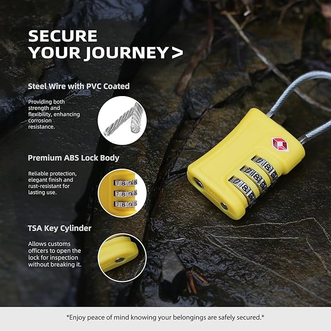 Luggage Locks TSA Approved 2 Pack, Small Padlock Combination, TSA Locks for Luggage, Travel Combo Padlock with Code, for Suitcase, Backpack Zipper, Locker, Gun Case (Black+Yellow)