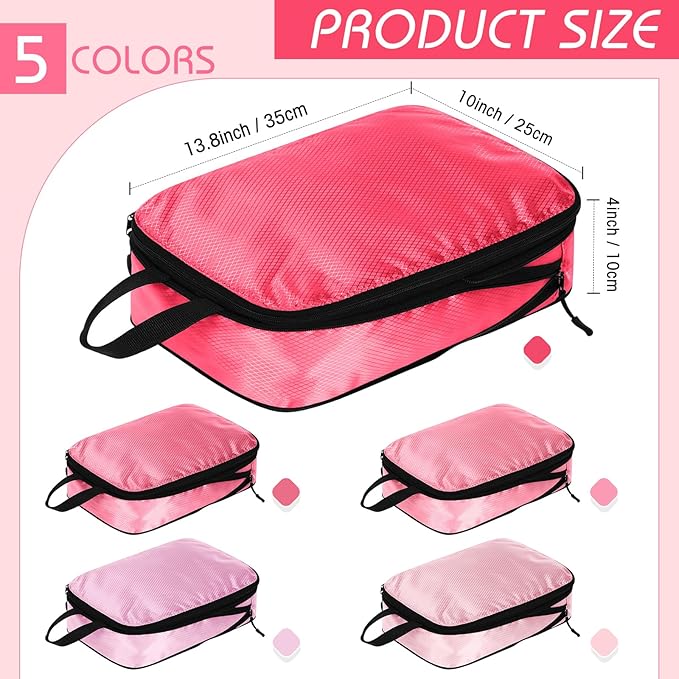 5 Pack Compression Packing Cubes for Travel Space Saving Cubes Luggage Organizer for Suitcase(Pink,M)