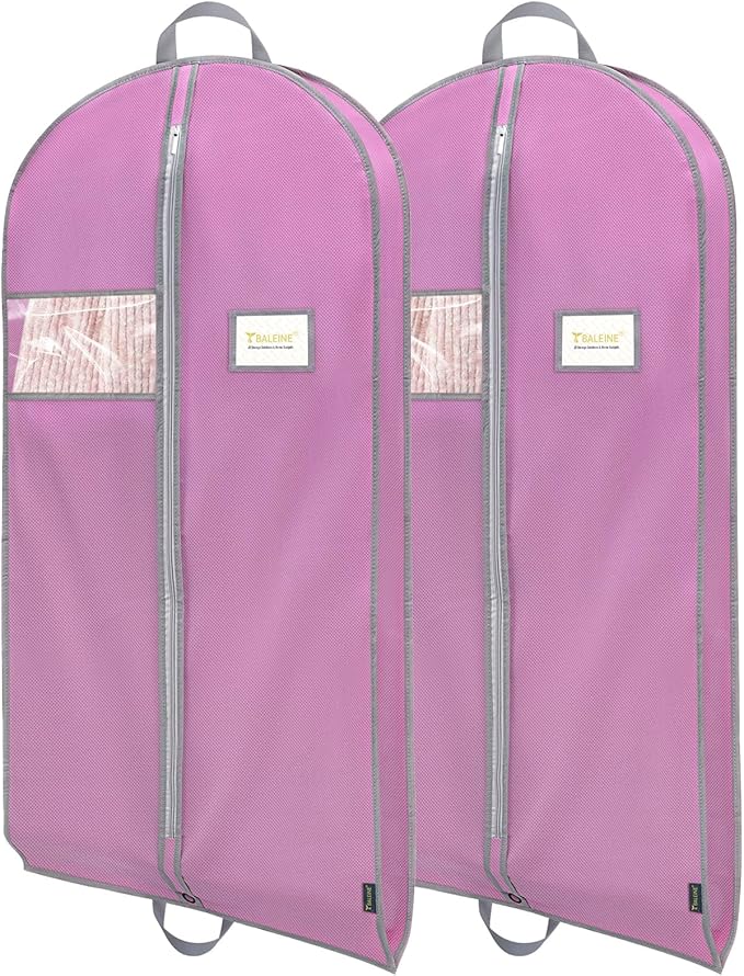 BALEINE 2PK Heavy Duty Garment Bag with Shoe Storage Travel Bag for Dresses, Suit, Coats Travel Essential (60", Pink)