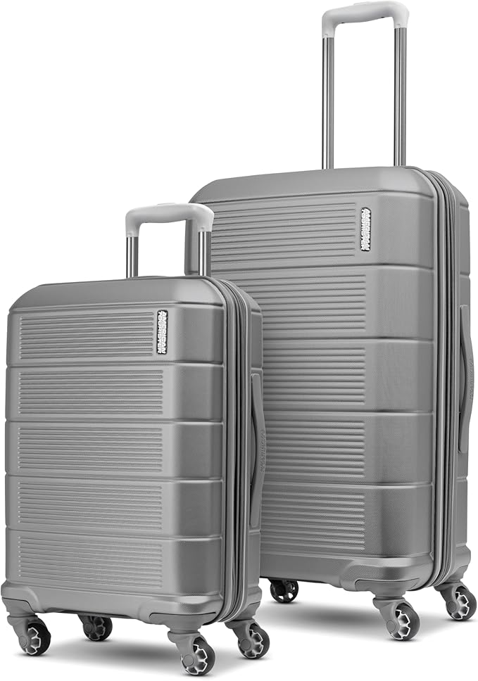 American Tourister Stratum 2.0 Expandable Hardside Luggage with Spinner Wheels, 2PC SET 20/24, Silver