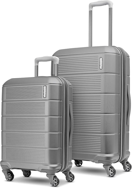 American Tourister Stratum 2.0 Expandable Hardside Luggage with Spinner Wheels, 2PC SET 20/24, Silver
