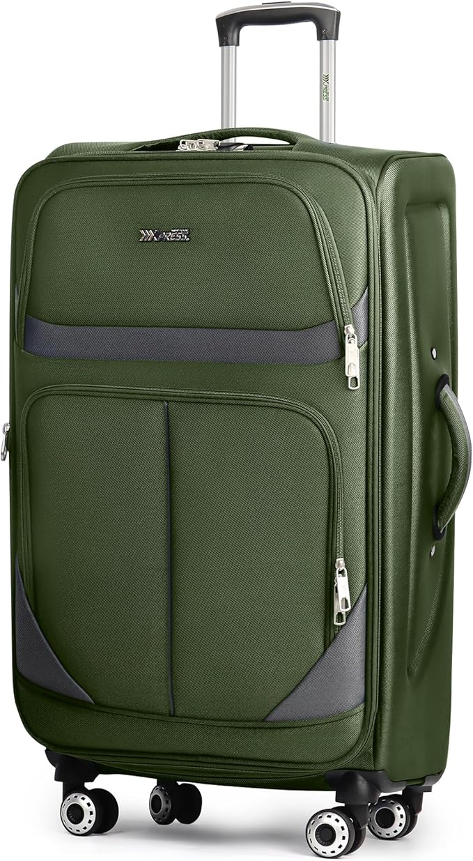 32'' Large Softside Suitcase,Expandable 15% Luggage,with Double Spinner Wheels and LOCK,Lightweight Travel Suitcase for Men/Women（Green-Grey,32in）