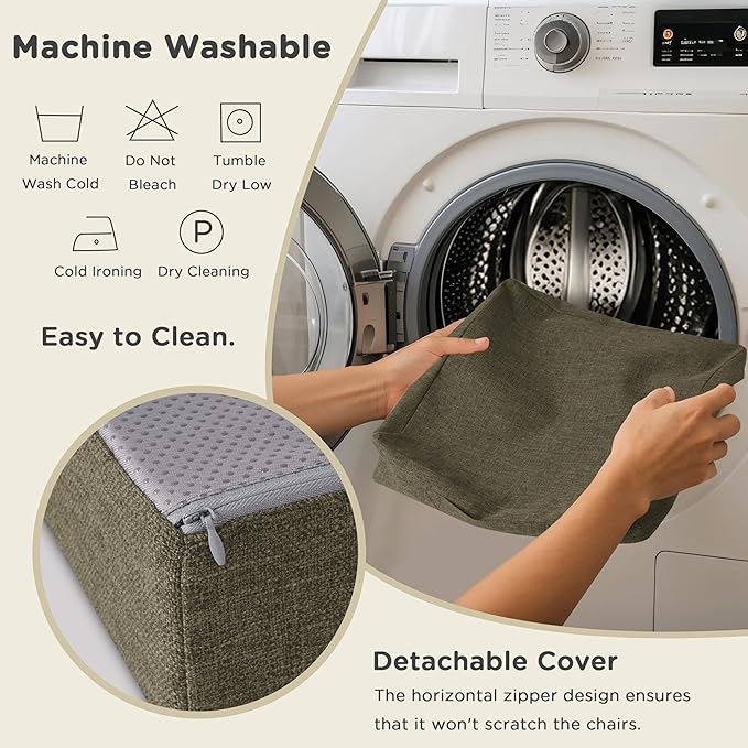 AddGrace Recliner Cushions for Elderly Thick Seat Cushion 20"x20"x4" Chair Pads with Non Slip Backing and Washable Cover for Couch Armchair Chairs Khaki