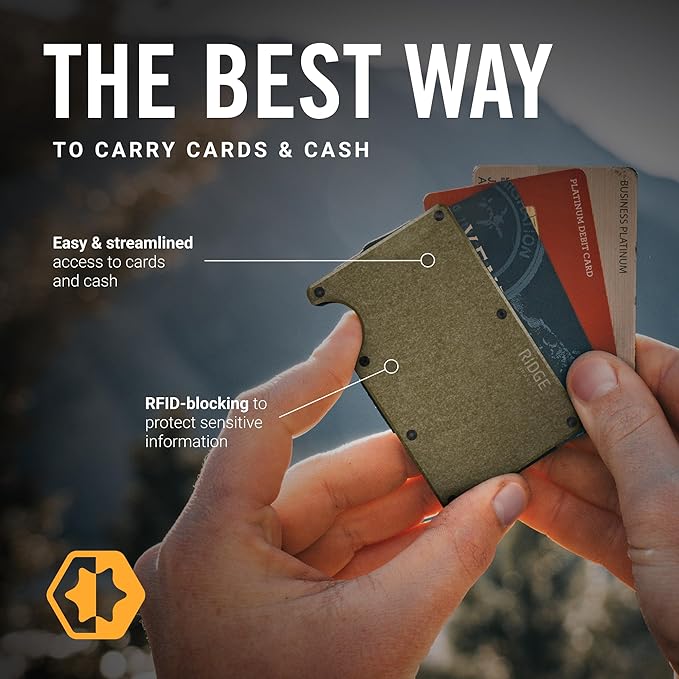Ridge Wallet for Men - Slim Minimalist Compact Wallet and Card Holder, RFID Protected Front Pocket Wallets for Men with Integrated Cash Strap