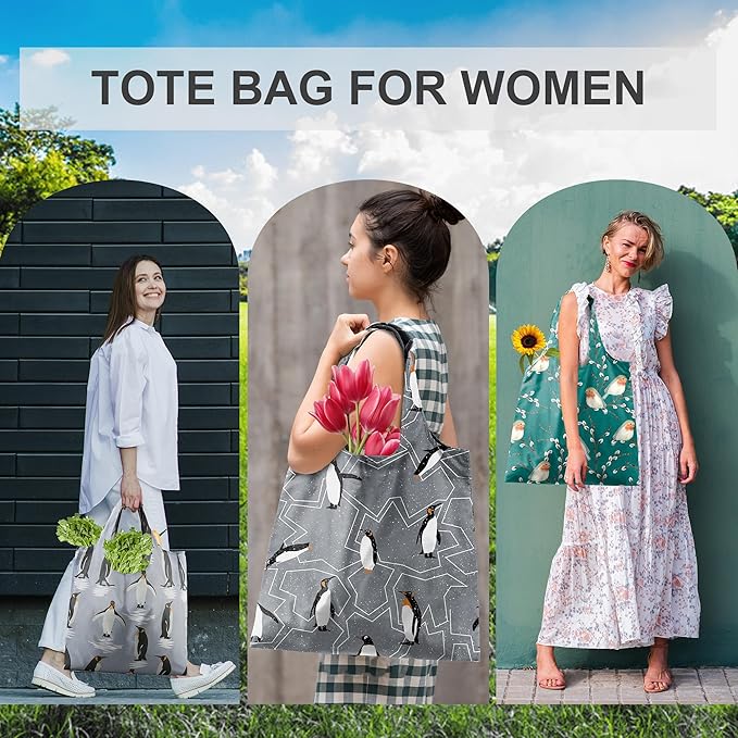BeeGreen Animal Reusable Shopping Bags Cute Grocery Bag 6 Pack, Christmas Gift Bags Heavy-Duty Foldable Shopping Totes for Supermarket, Work & Travel, Large Washable Polyester Tote Bag with Handles