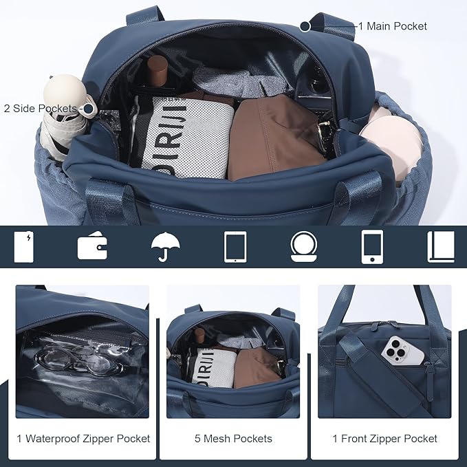 Small Gym Bag for Women, Mini Crossbody Gym Duffle Bag with Wet Compartment, Carry on Gym Tote Bag for Workout Dance Sport Travel (Medium-Blue)