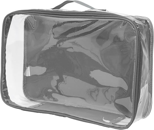 Large Clear Travel Packing Cube/See-Through PVC Organizer for Suitcase/Multipurpose Pouch w/Handle/Dress Shirts, Pants, Cashmere, Sweaters & Seasonal Linen Storage Protection (Gray)