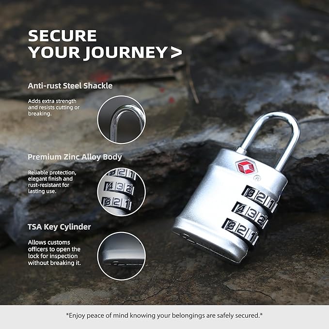 Luggage Locks TSA Approved, Small Padlock Combination for Travel Essentials, TSA Locks for Luggage, Gym Locker, Suitcase, Zipper, Gun Case, Candados para Locker, Outdoor Fence, Shed