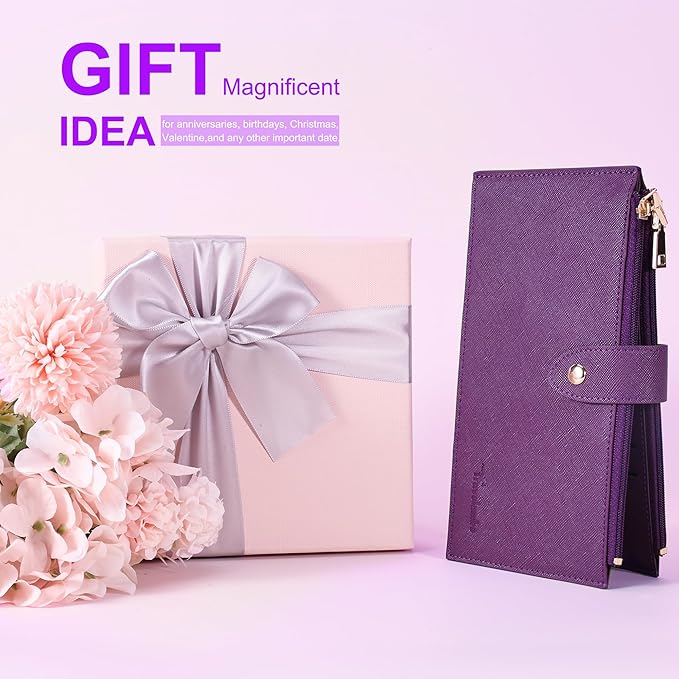 Travelambo RFID Wallet Women Large Size Bifold Multi Card Wallet Case with Zipper Pocke Credit Card Holder for Women