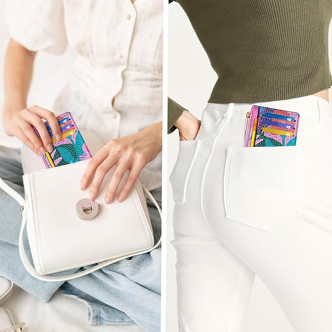 Tipmile Credit Card Holder for Women Slim Minimalist Front Pocket RFID Blocking Wallet Small Compact Card Case with ID Window, Floral Bloom