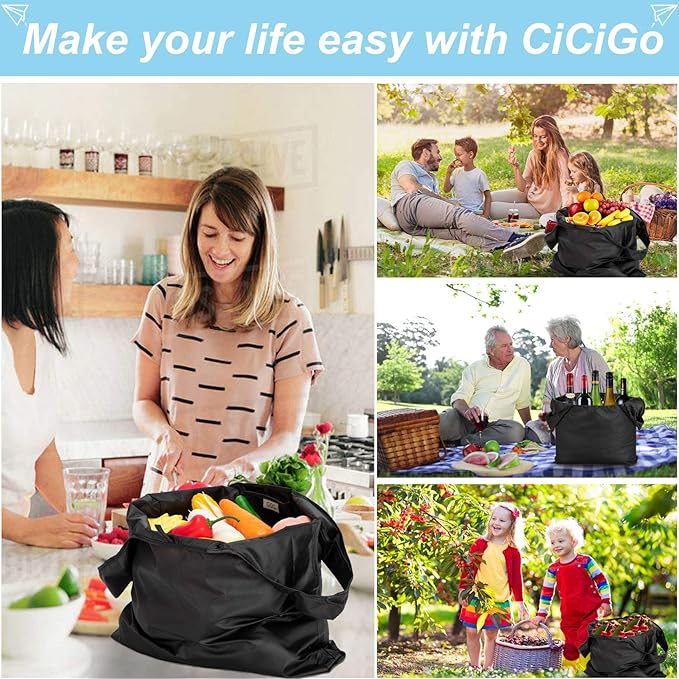 Large Reusable Bags Shopping Washable Foldable 6 Pack Grocery Bags Heavy Duty Lightweight Folding Gift Tote Bags Durable Polyester Black