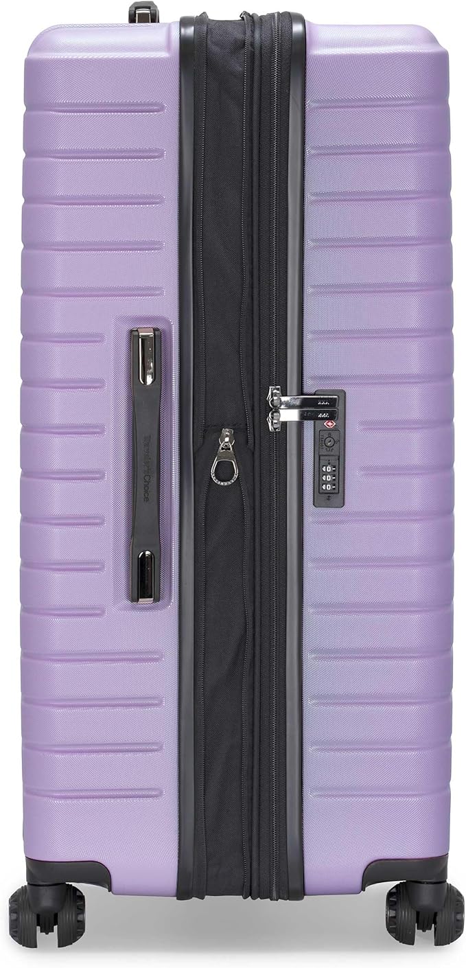 Traveler's Choice Archer Polycarbonate Hardside Spinner Luggage Set, Tie Down Straps, Purple, Checked 29-Inch