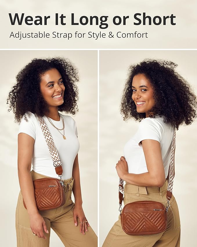Vantamo Premium Quilted Crossbody Bags for Women with Anti-Pickpocket Clip, Vegan Leather Handbags, Travel Purses for Women