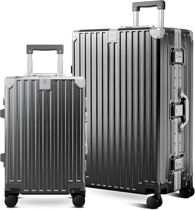 ALPHA CAMP 2 Piece Luggage Sets With Dual Layer Aluminum Frame, TSA Locks, 3-Layer PC 20" Carry-on 28" Checked Lightweight Hardside Zipperless Travel Suitcase Sets, Type-C USB Charging Port