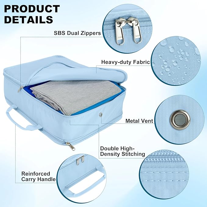 Compression Packing Cubes for Travel Essentials, 2 Pack Expandable Travel Cubes for Packing Bags Suitcase Organizer, Blue