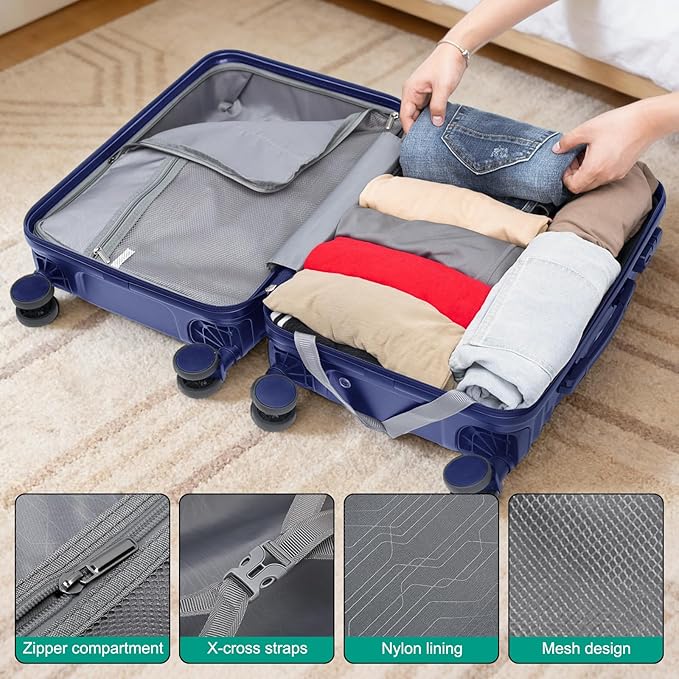 Joyway Luggage Sets 6 Piece with Detachable Spinner Wheels, Lightweight Hard Shell Travel Suitcse Set with TSA Lock (Blue, 6 Piece Set)