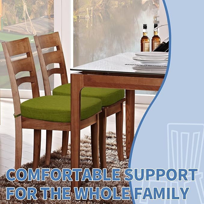 BUYUE Thickened 2.5" Dining Chair Cushions Set of 6, U-Shape High Density Foam Comfortable Chair Pads for Kitchen, Slip Resistant Indoor Seat Cushions (6 PCS, Grass Green)