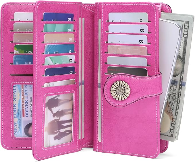 SENDEFN Wallets for Women Leather Credit Card Holder with RFID Blocking Large Capacity Wristlet | with RFID Blocking, Large Capacity, Wristlet, with RFID Blocking, Large Capacity, Wristlet