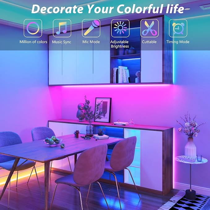Ledagic Led Lights for Bedroom 190 ft (2 Rolls of 95ft), Led Lights Strip | Color Changing Led Strip Lights with 60 Keys Remote and App Control, Music Sync Led Lights for Room Kitchen Party Home Decor