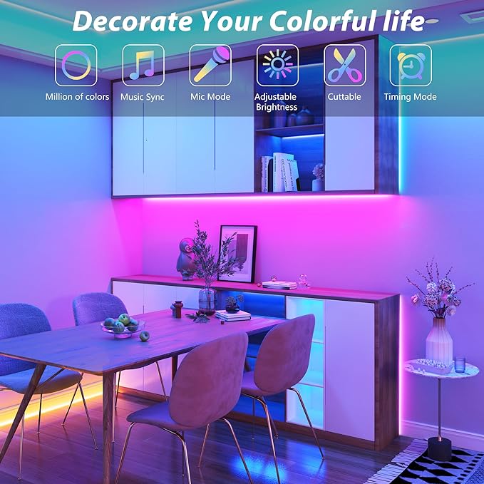Ledagic Led Lights for Bedroom 200ft (2 * 100FT), Music Sync Led Lights | RGB Color Changing Led Strip Lights with Remote and App Control RGB Led Light Strip for Home Party Room Decor