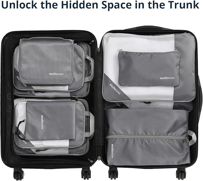 Compression Packing Cubes 10 Set, Compressible Space-Saving Packing Cubes for Travel - Compression Bags, Luggage Organizer, Travel Essentials for Women, Grey