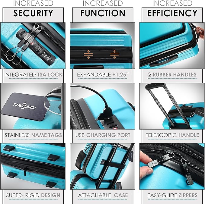 Hard Shell Luggage Sets with Spinner Wheels 4 Piece, Expandable Large Suitcases with TSA Lock, Travel Large Suitcase Set, Teal Luggage Set