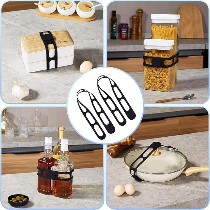 Silicone Latch Strap for Slow Cooker Lid, Pot & Food Storage - 2-Pack Black, Reusable Universal Lid Lock & Adjustable Silicone Straps for Cooking