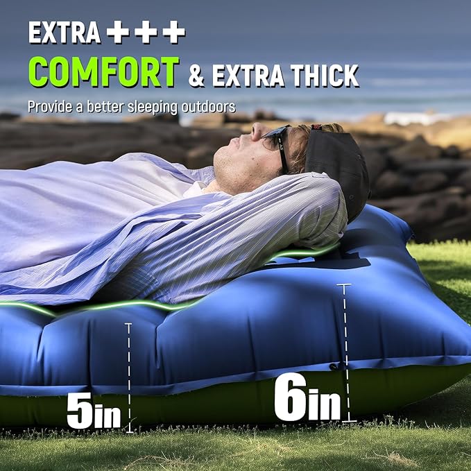 Myxslop Sleeping Pad, Ultralight Inflatable Sleeping Pad for Camping with Pillow & Pump, Air Mattress Super Portable, Great for Camping Gear, Hiking, Side or Lounging Sleeper (Blue)