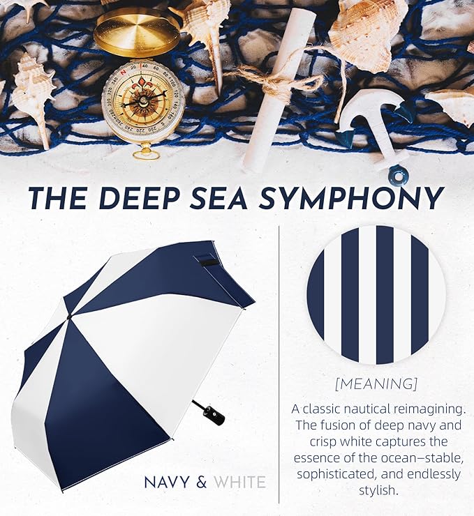 Windproof Travel Umbrella for Rain - 43" Auto Open Close 8-Rib Compact, Stylish Two-Tone Color Block Design, Easy-Close Folding Portable Parasol for Men & Women