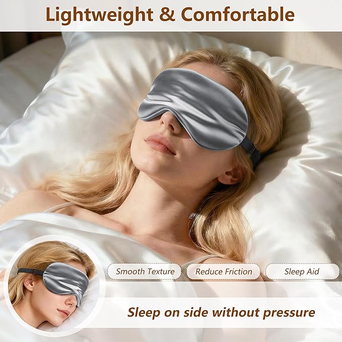 Sleep Mask Silk Eye Mask for Men Sleeping Mask, Adjustable Elastic Strap for Night Shading Sleep Mask, Soft and Comfortable for Both Men and Women (Grey)