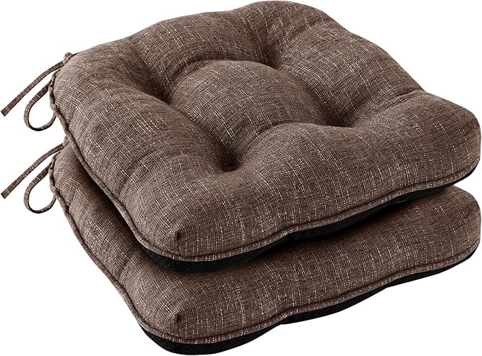 Chair Cushions for Dining Chairs Set of 2, Kitchen Chair Cushions, Chair Pads with Ties and Non Slip Backing, Tufted Memory Foam Seat Cushion 2 Pack, 15.5" x 15.5" x 4", Brown