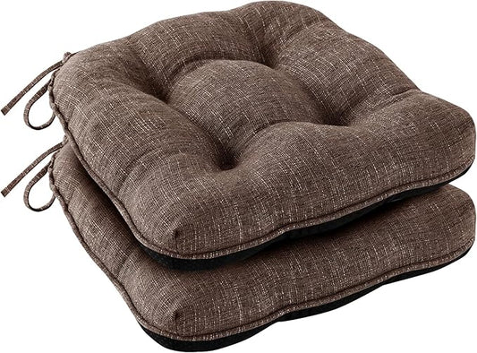 Chair Cushions for Dining Chairs Set of 2, Kitchen Chair Cushions, Chair Pads with Ties and Non Slip Backing, Tufted Memory Foam Seat Cushion 2 Pack, 15.5" x 15.5" x 4", Brown