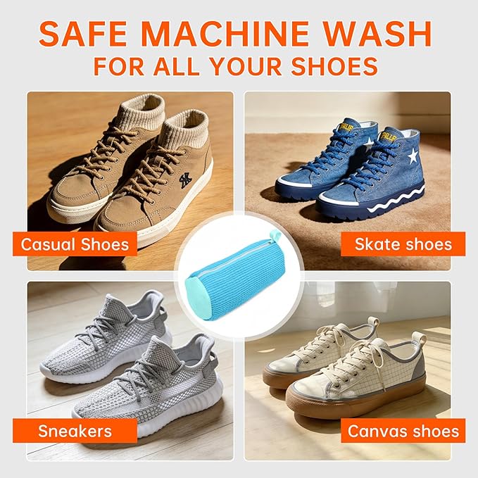 2PCS Shoe Washing Machine Bgs,Laundry Shoe Bags for Washer and Dryer, Reusable and Durable Zipper Sneaker Shoe Washing Bag, Tennis Shoe Cleaning Bag for All Shoe Types (Blue)