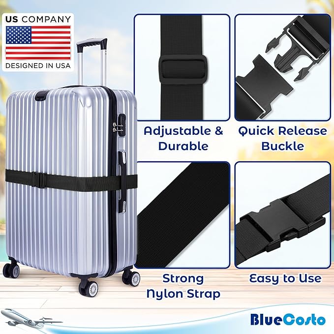 Luggage Straps for Suitcases - TSA Approved - Black, 20 PK - Bulk Multipack Premium Nylon Belts for Suitcase, Briefcase & Travel Bag - Adjustable Strap Length 46" - 78"