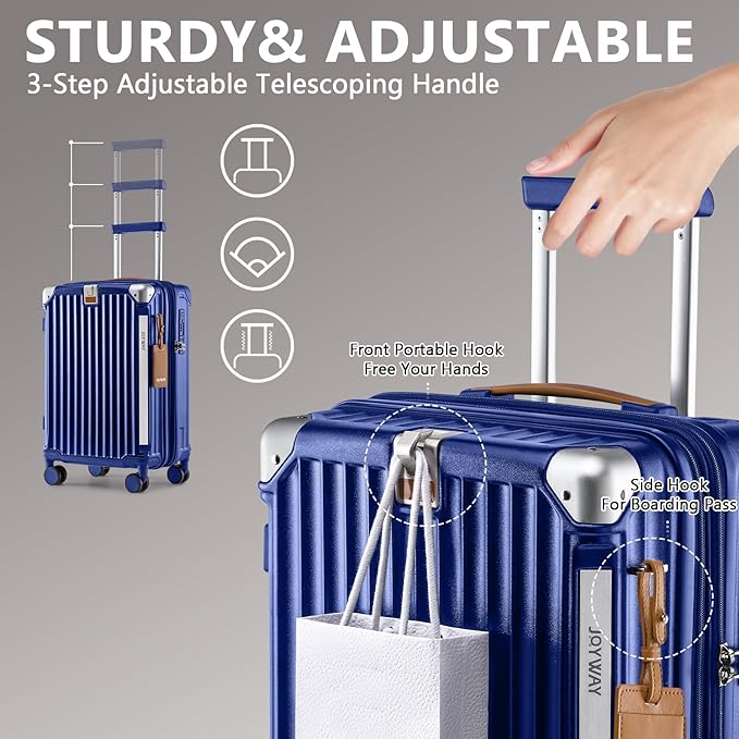 Joyway Luggage Sets 3 Piece, Expandable Suitcase with Smart Cup Holder and USB Port, Hardside Carry On Checked with TSA Lock Spinner Double Wheels, Blue