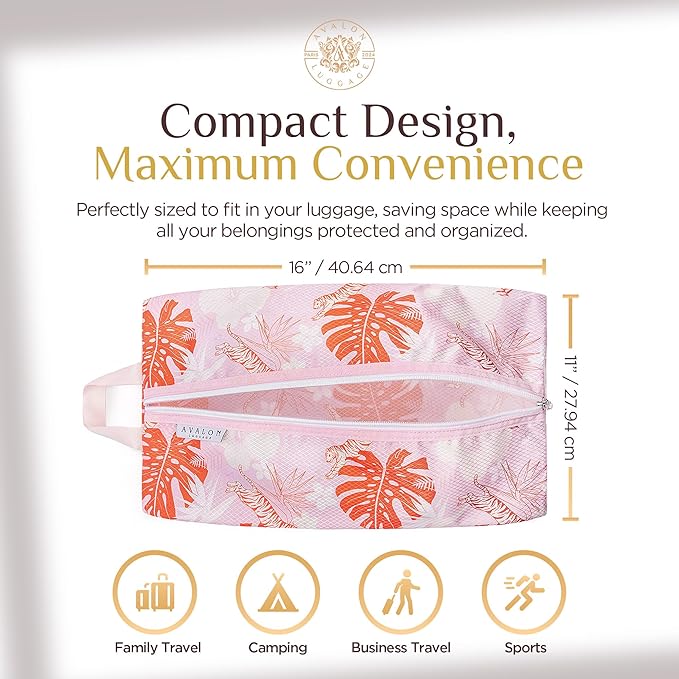Shoe Bags for Travel - Footwear Organizer for Suitcases, Gym, Work Trips (Pink Tiger)