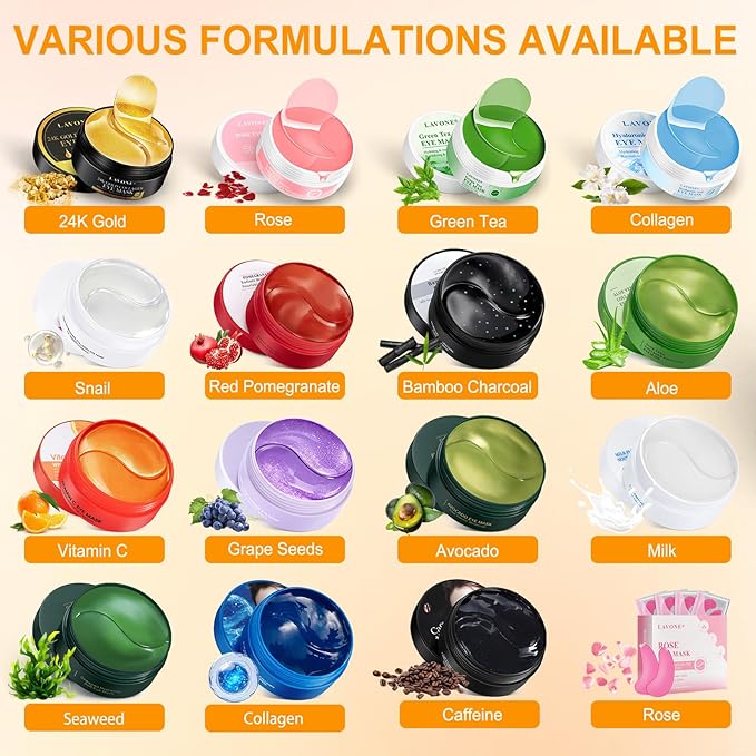 LAVONE Eye Mask - 30 Pairs Vitamin C Under Eye Patches Skin Care Products - Eye Masks Skincare for Dark Circles and Puffiness, Reduce Wrinkles, Eye Bags and Fine Lines, for Women and Man - Orange