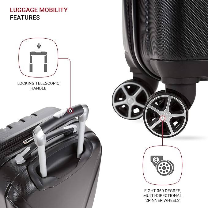 SwissGear 7585 Hardside Expandable Luggage with Spinner Wheels, Black, Checked-Medium 23-Inch