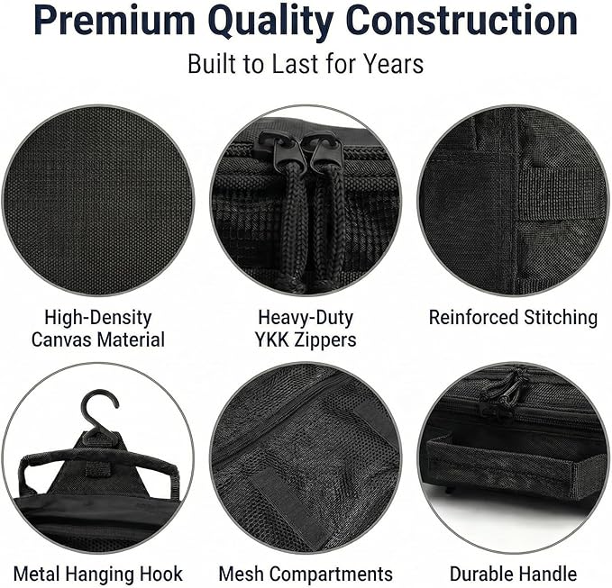 Mens Toiletry Travel Bag, Tactical Toiletry Bag for Men, Bathroom Hanging Travel Toiletry Bag for Men Shaving Hygiene Bag Travel Toiletry Organizer Short Trips Bag, Black