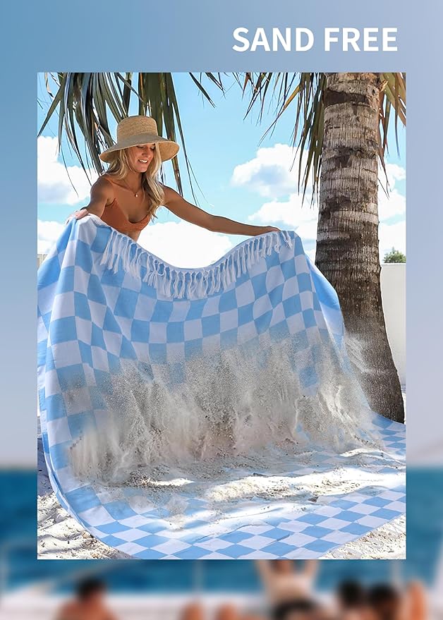Antfuny Giant Beach Towel Blanket Autumn Outing Stuff for Women & Men Road Trip Camping Gear Ship Cruise Gear Must Haves Extra Large XXL Blue Plain Pattern Airplane Accessories Travel Gadgets