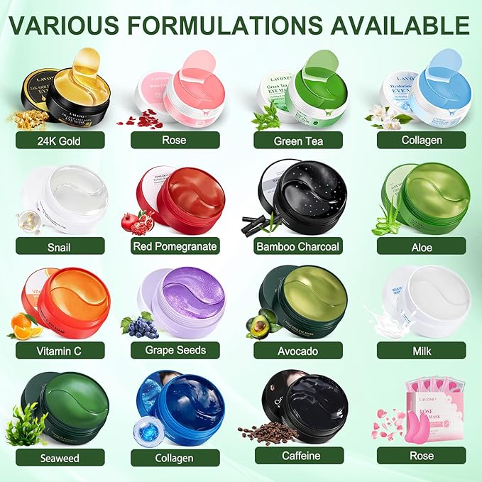 LAVONE Eye Mask - 30 Pairs Seaweed Under Eye Patches Skin Care Products - Eye Masks Skincare for Dark Circles and Puffiness, Reduce Wrinkles, Eye Bags and Fine Lines, for Women and Man - Dark Green