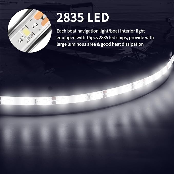 RVZONE LED Boat Interior Lights, Boat Led Strip Lights Marine Led Lighting Waterproof Strip Night Fishing Lights for Yacht Fishing Pontoon,2 Pcs