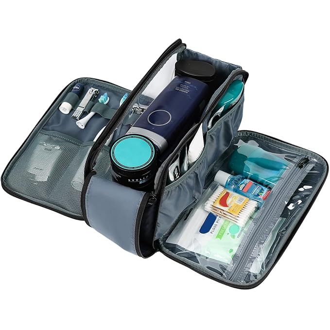 ZEEMO Travel Toiletry Bag for Men, Large Water-Resistant Double-Sided Full-Open Dopp Kit, Versatile Organizer for Shower and Hygiene Accessories, Bathroom Essentials, Cosmetics, Blue