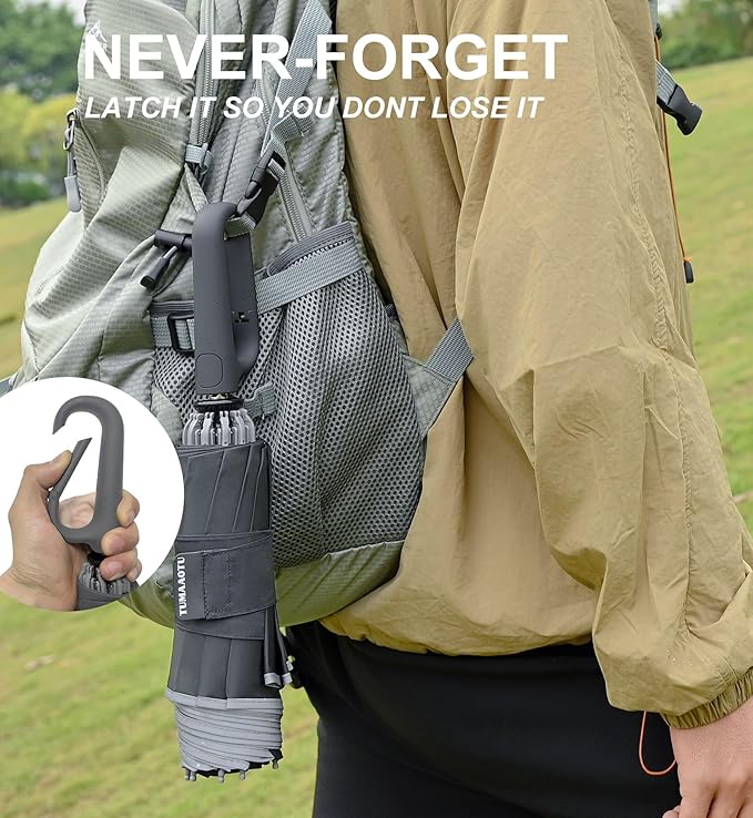 QWB TUMAAOTU Inverted Umbrella with Carabiner Handle, Compact Wind Proof Umbrellas For Rain and Sun Protection, Portable Reverse Folding Umbrella, Car Umbrella for Women Men, 10 Ribs
