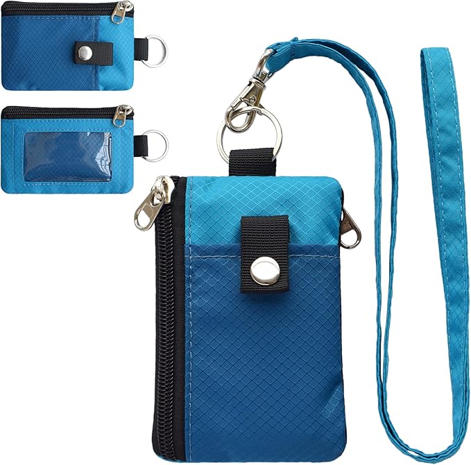 CHENSPRX Minimalist RFID Blocking Small Wallet with ID Window,WaterResistant Zip Id Case Wallet with Lanyard Keychain for Cards,Cash,Travel,Women,Men